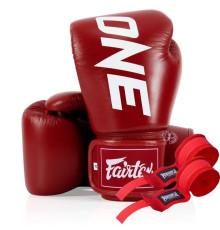 Рукавички боксерські шкіряні з бинтами Fairtex BGV1-ONE 12 унцій, червоні