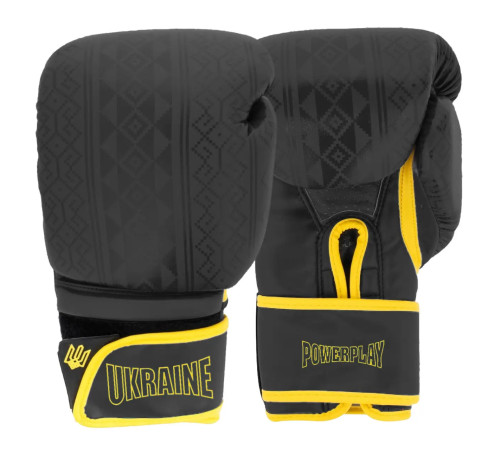 Рукавички боксерські PowerPlay 3021 Ukraine розмір 16 унцій, чорно-жовті