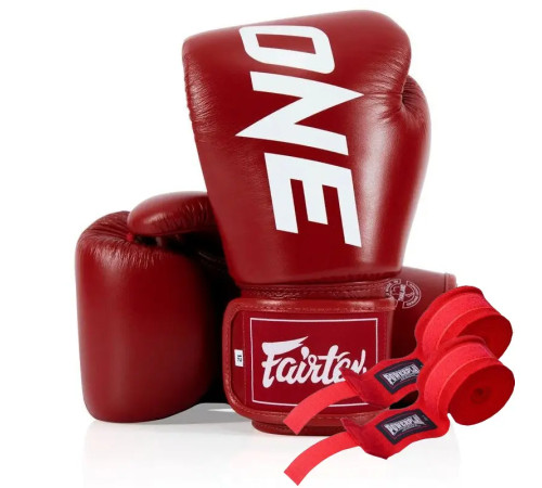 Рукавички боксерські шкіряні з бинтами Fairtex BGV1-ONE 14 унцій, червоні