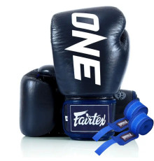 Рукавички боксерські шкіряні з бинтами Fairtex BGV1-ONE 12 унцій, темно-сині
