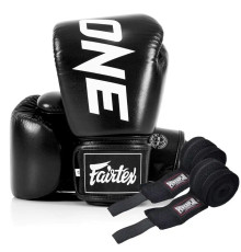 Рукавички боксерські шкіряні з бинтами Fairtex BGV1-ONE 12 унцій, чорні