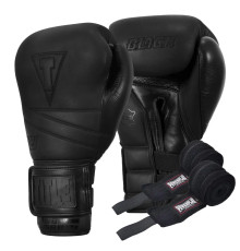 Рукавички боксерські шкіряні з бинтами TITLE Black Bolstered розмір 16 унцій, чорні
