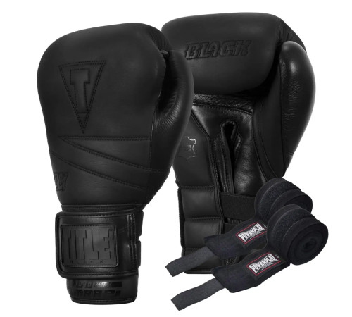 Рукавички боксерські шкіряні з бинтами TITLE Black Bolstered розмір 16 унцій, чорні