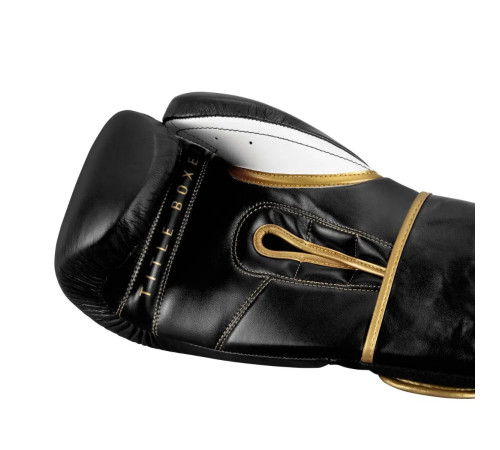 Рукавички боксерські шкіряні з бинтами TITLE Boxeo Mexican розмір 12 унцій, чорно-білі