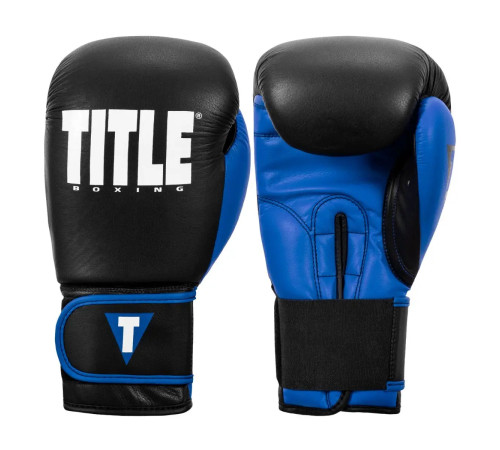 Рукавички боксерські шкіряні з бинтами TITLE Boxing Dynamic Strike розмір 16 унцій, чорно-сині