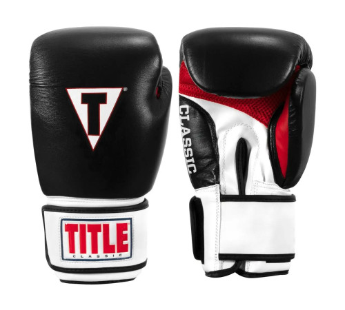 Рукавички боксерські шкіряні з бинтами TITLE Classic Leather 2.0 розмір 12 унцій, чорно-білі