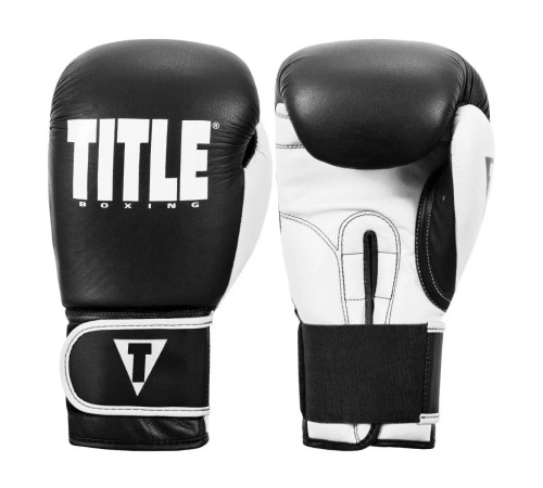 Рукавички боксерські шкіряні з бинтами TITLE Boxing Dynamic Strike розмір 12 унцій, чорно-білі