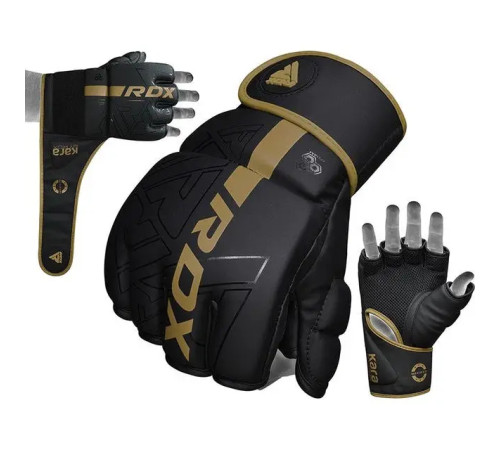 Рукавички для ММА RDX F6 KARA Matte Golden розмір XL, чорно-золотисті