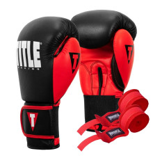 Рукавички боксерські шкіряні з бинтами TITLE Boxing Dynamic Strike розмір 12 унцій, чорно-червоні