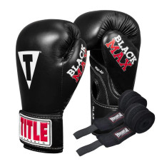Рукавички боксерські з бинтами TITLE Classic Black Max розмір 8 унцій, чорні