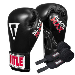 Рукавички боксерські з бинтами TITLE Classic Black Max розмір 8 унцій, чорні