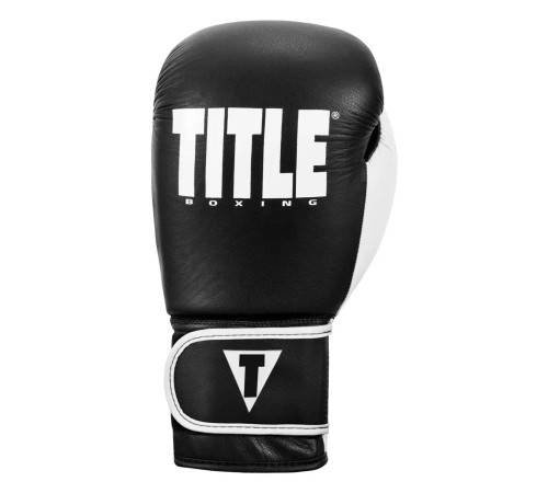 Рукавички боксерські шкіряні з бинтами TITLE Boxing Dynamic Strike розмір 14 унцій, чорно-білі