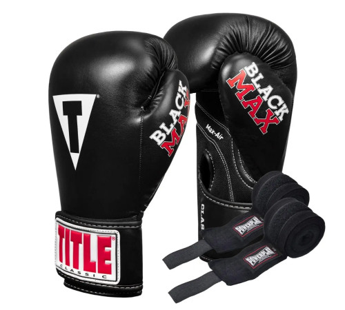 Рукавички боксерські з бинтами TITLE Classic Black Max розмір 14 унцій, чорні