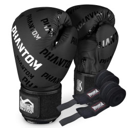 Рукавички боксерські з бинтами Phantom APEX Velcro розмір 12 унцій, чорно-білі