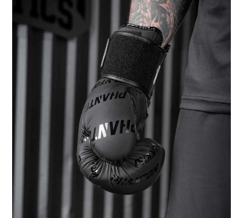 Рукавички боксерські з бинтами Phantom APEX Velcro розмір 12 унцій, чорно-білі