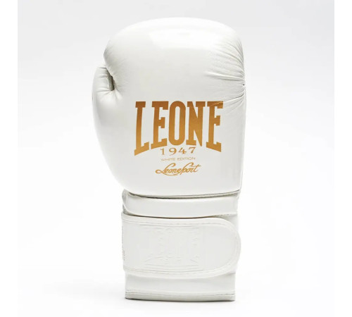 Рукавички боксерські з капою Leone GN059W розмір 14 унцій, біло-золотисті