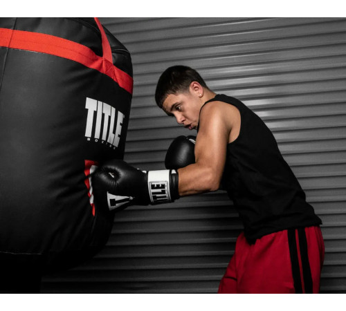 Рукавички боксерськ шкіряні з бинтами TITLE Premier Leather розмір 12 унцій, чорно-білі