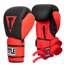 Рукавички боксерські з бинтами TITLE Boxing Guts and Glory розмір 12 унцій, чорно-червоні