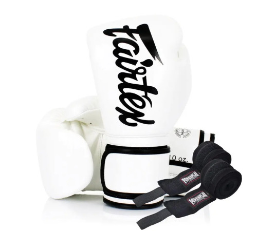 Рукавички боксерські з бинтами Fairtex BGV14 14 унцій, білі