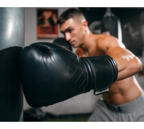 Рукавички боксерські шкіряні з бинтами TITLE Boxing Ko-Vert розмір 12 унцій, чорні