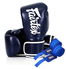 Рукавички боксерські з бинтами Fairtex BGV14 10 унцій, темно-сині
