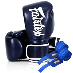 Рукавички боксерські з бинтами Fairtex BGV14 10 унцій, темно-сині