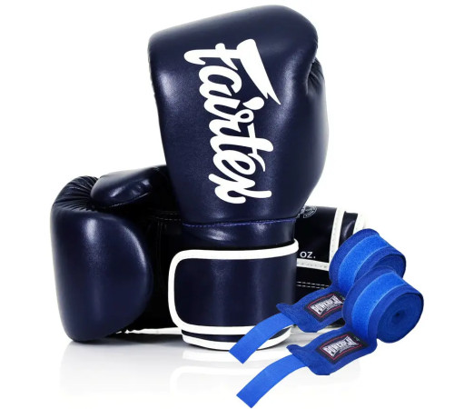 Рукавички боксерські з бинтами Fairtex BGV14 10 унцій, темно-сині