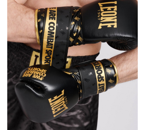 Рукавички боксерські Leone DNA Black 16 унцій, чорно-золотисті