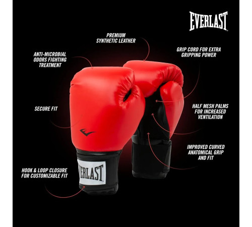 Боксерські рукавиці Everlast PROSTYLE 2 BOXING GLOVE 12 унцій, чорно-червоні