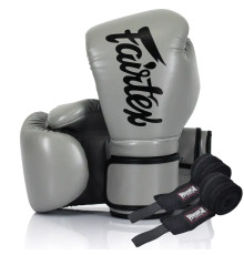Рукавички боксерські з бинтами Fairtex BGV14 10 унцій, сірі