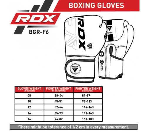 Рукавички боксерські RDX F6 16 унцій, чорні