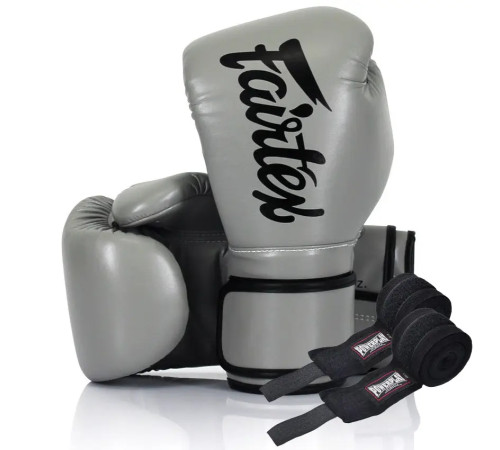 Рукавички боксерські з бинтами Fairtex BGV14 14 унцій, сірі