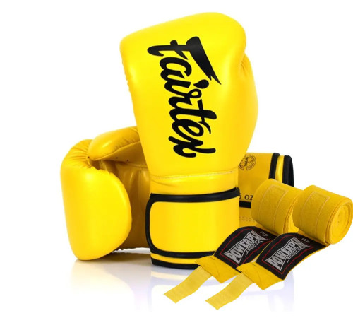 Рукавички боксерські з бинтами Fairtex BGV14 14 унцій, жовті