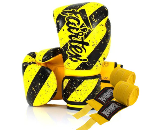 Рукавички боксерські з бинтами Fairtex BGV14Y 10 унцій, жовто-чорні