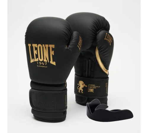 Рукавички боксерські з капою Leone GN059D розмір 12 унцій, чорно-золотисті