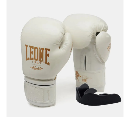 Рукавички боксерські з капою Leone GN059W розмір 10 унцій, біло-золотисті