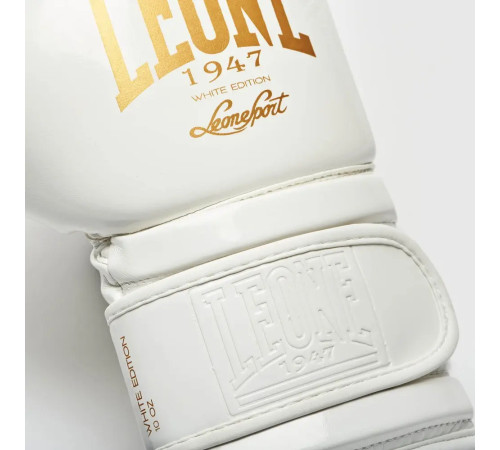 Рукавички боксерські з капою Leone GN059W розмір 10 унцій, біло-золотисті