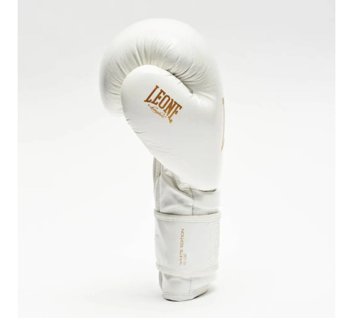 Рукавички боксерські з капою Leone GN059W розмір 16 унцій, біло-золотисті