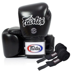 Рукавички боксерські шкіряні з бинтами Fairtex BGV1 18 унцій, чорні
