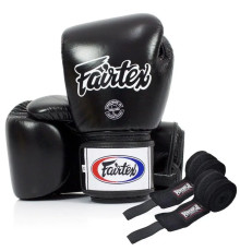 Рукавички боксерські шкіряні з бинтами Fairtex BGV1 14 унцій, чорні