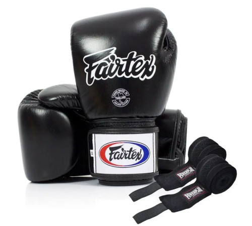 Рукавички боксерські шкіряні з бинтами Fairtex BGV1 14 унцій, чорні