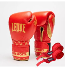 Рукавички боксерські шкіряні з бинтами Leone GN220 DNA розмір 16 унцій, червоні