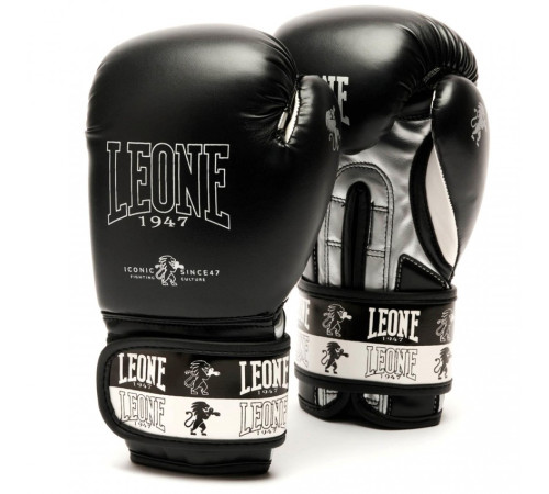 Рукавички боксерські дитячі Leone Iconic 6 унцій, чорно-сріблясті