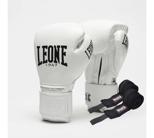 Рукавички боксерські з бинтами Leone GN111 THE GREATEST розмрі 14 унцій, білі