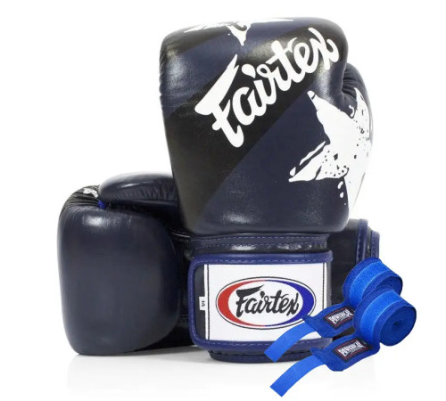 Рукавички боксерські з бинтами Fairtex BGV1 Nation Print 14 унцій, темно-сині