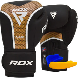 Рукавички боксерські з капою RDX AURA PLUS T-17 розмір 10 унцій, чорно-золотисті
