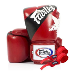 Рукавички боксерські з бинтами Fairtex BGV1 Nation Print 12 унцій, червоні