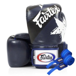 Рукавички боксерські з бинтами Fairtex BGV1 Nation Print 10 унцій, темно-сині