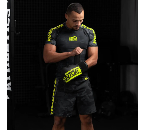 Рукавички боксерські з бинтами Phantom APEX Elastic Neon 14 унцій, чорно-жовті