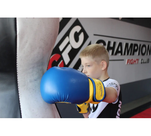 Рукавички боксерські PowerPlay 3004 JR Classic 8 унцій, синьо-жовті